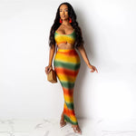 Women's Rainbow Stripes Two Piece Skirt Set