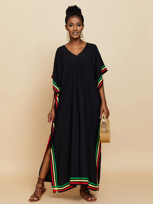 Elegant Black Rasta Striped Maxi Dress