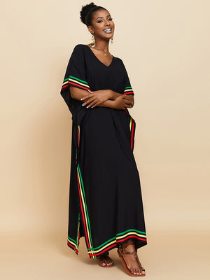 Elegant Black Rasta Striped Maxi Dress