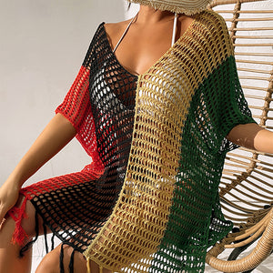 Rasta Crochet Bikini Cover Up Fringe Dress