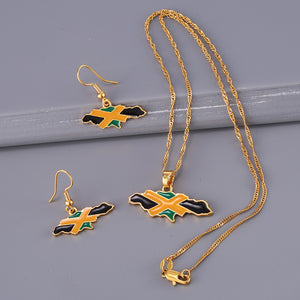 Jamaica Flag/Map Pendant Necklace and Earring Set