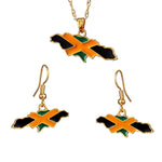 Jamaica Flag/Map Pendant Necklace and Earring Set