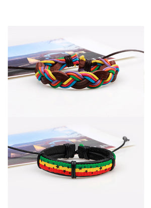 5pcs Rasta Leather Bracelet Set