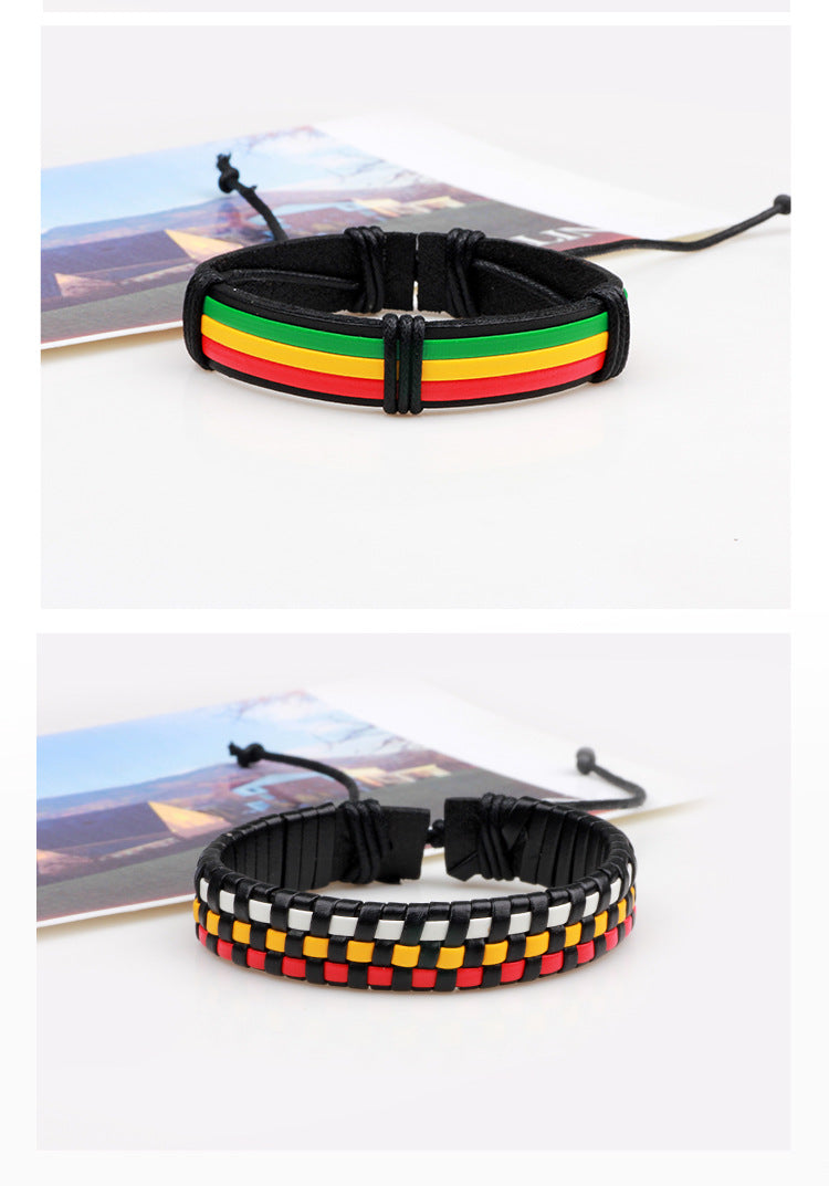 5pcs Rasta Leather Bracelet Set