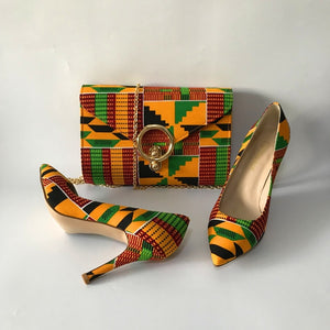 African Print High Heels and Bag Set