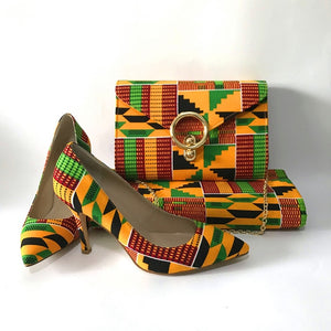 African Print High Heels and Bag Set