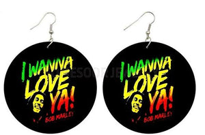 I Wanna Love YA Bob Marley Wooden Earrings