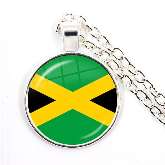 Jamaica Flag Glass Cabochon Pendant Necklace
