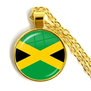 Jamaica Flag Glass Cabochon Pendant Necklace