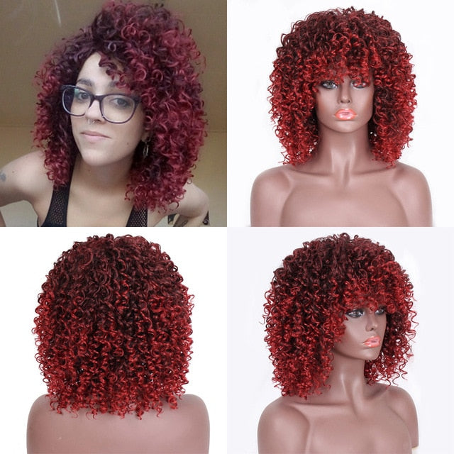 14inches Afro Kinky Curly Synthetic Wig With Bangs