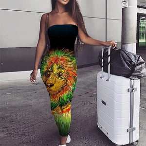Rasta Lion Off Shoulder Midi Dress