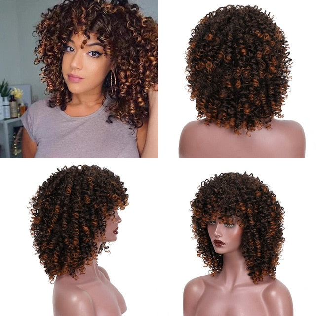 14inches Afro Kinky Curly Synthetic Wig With Bangs