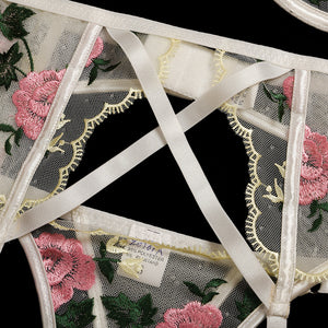 Floral Embroidery Lace Lingerie 3 Piece Set
