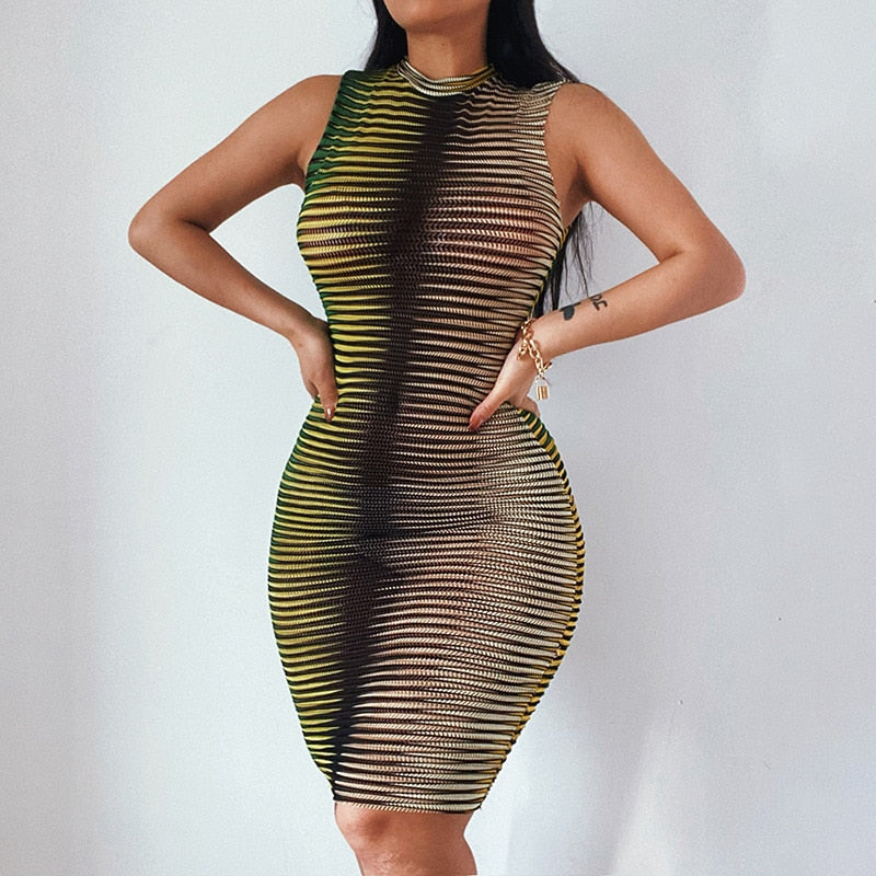 Jamaica Striped See Through Bodycon Dress