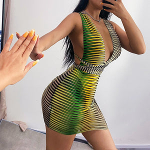 Jamaica Striped Backless Bandage Mini Dress