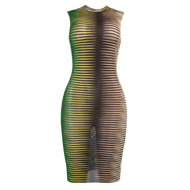 Jamaica Striped See Through Bodycon Dress