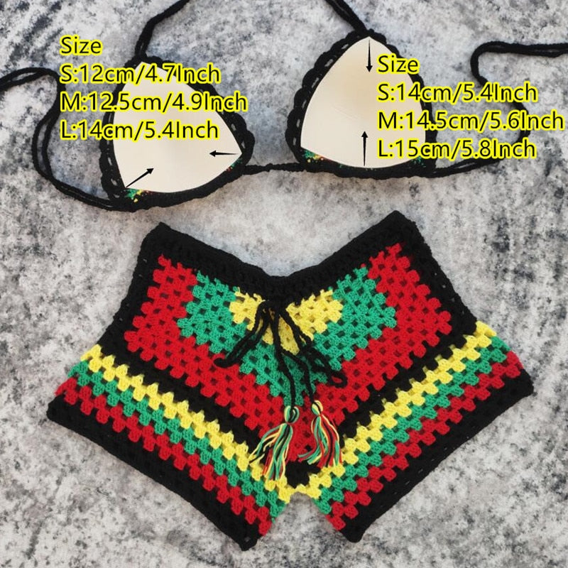 Rasta Handmade Crochet Two Piece Swimsuit