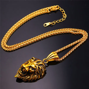 Lion Head Stainless Steel Pendant Necklace