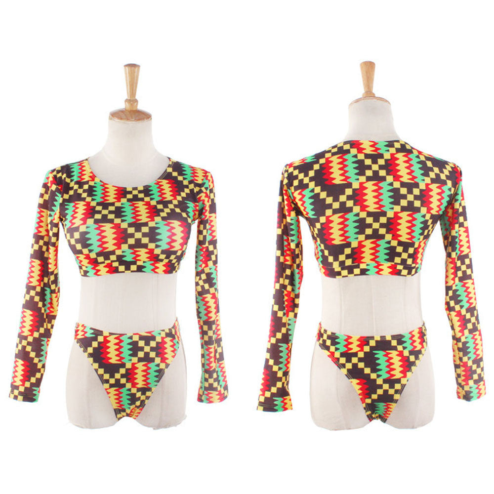 African Print Long Sleeve Bikini Set