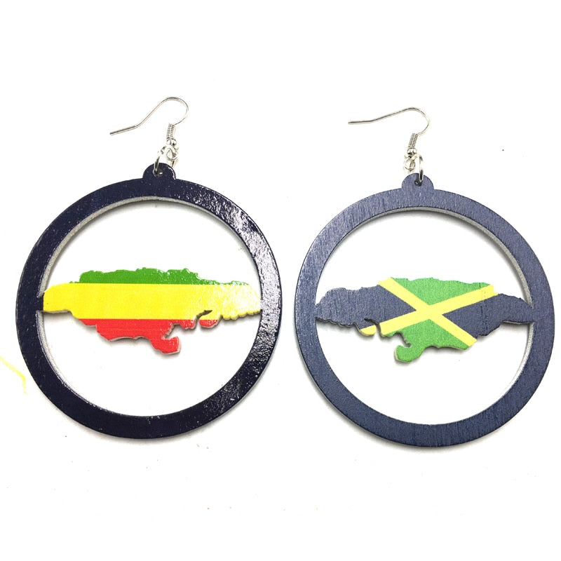 Jamaica Flag Map Wooden Earrings