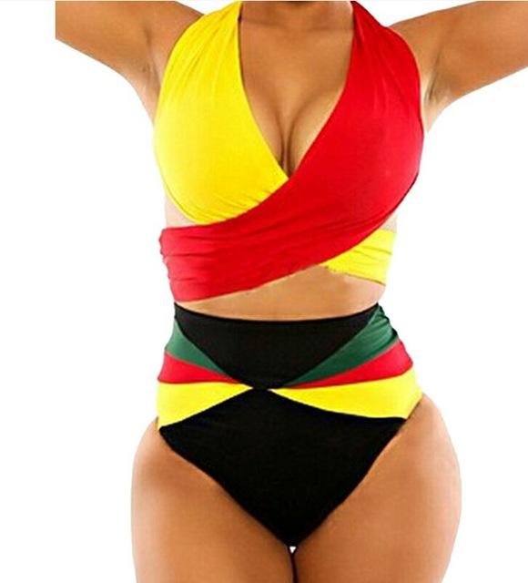 Jamaica Rasta Patchwork High Waist Swimsuit
