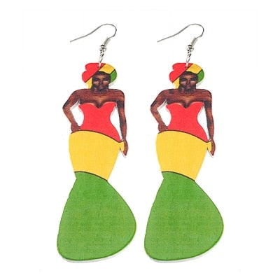 Rasta African Queen Wooden Earrings