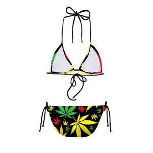 Rasta Color Hemp Leaves Bikini Set