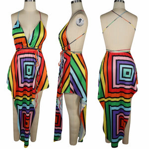 Women's Deep V-Neck Striped Maxi Dress