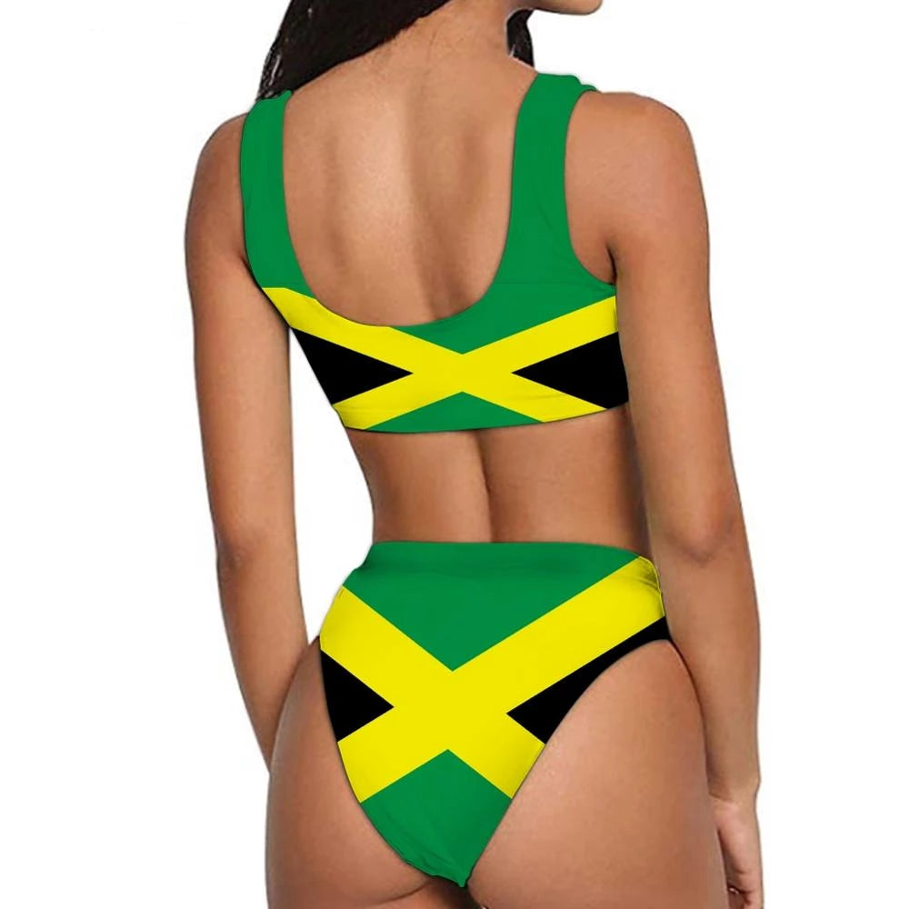 Jamaica Flag High Waist Two Piece Swimsuit